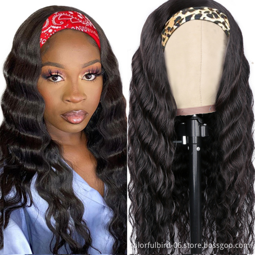 natural color loose deep wave Human Hair Wig headband wig for Black Women ice silk Wig black Hair extension